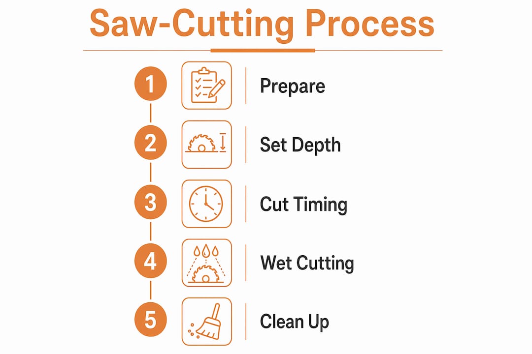 Infographic showing concrete slab cutting process steps