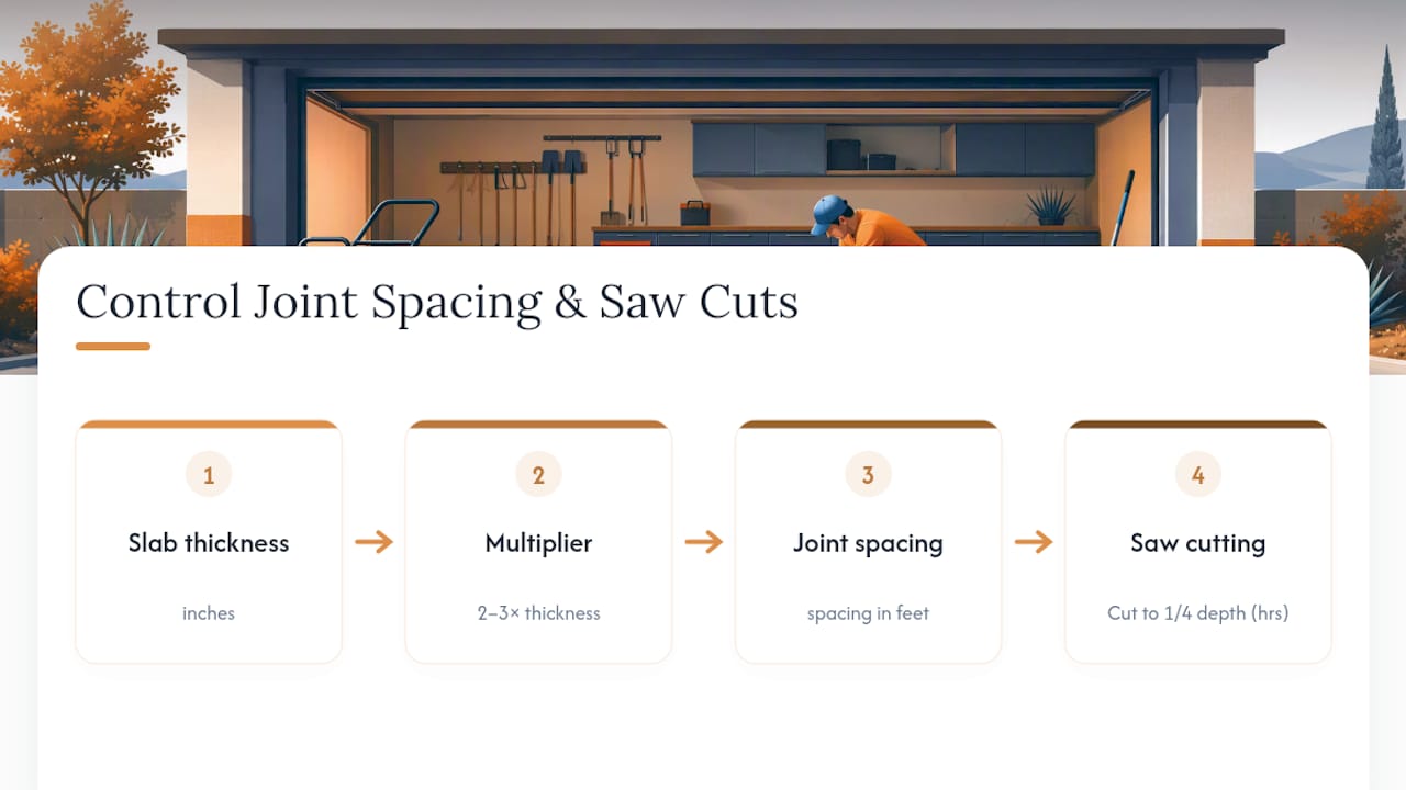 Diagram of slab thickness and control joint spacing guidelines
