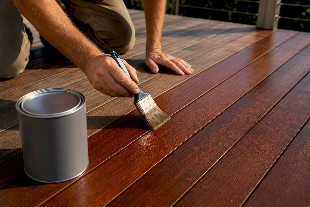 Applying oil to Merbau decking boards