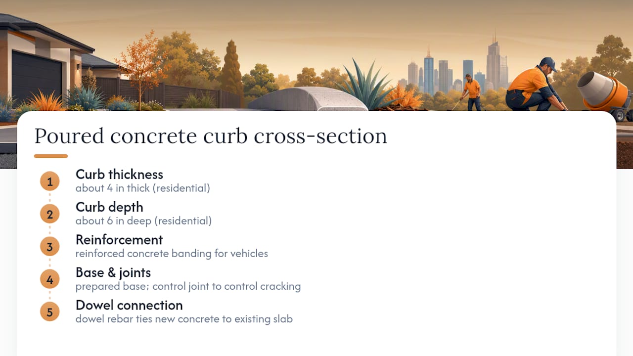 Concrete driveway curb cross-section and dimensions
