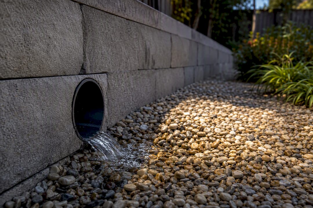 Retaining wall pipe daylighting outlet