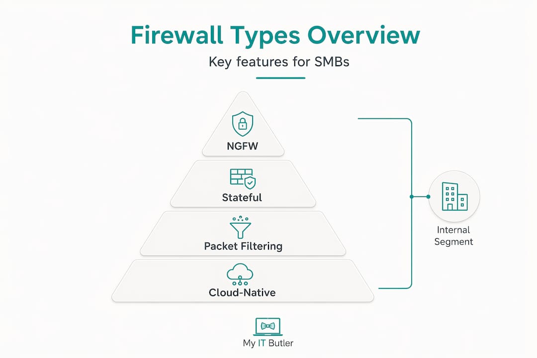 Hierarchy infographic showing firewall types
