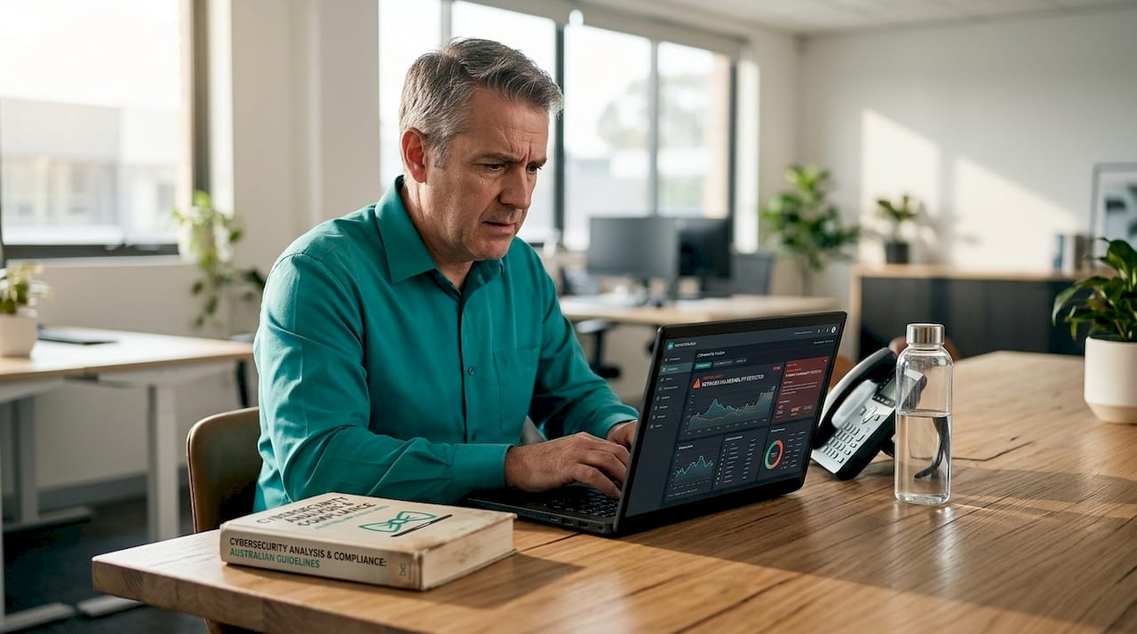 IT technician reviews cybersecurity dashboard