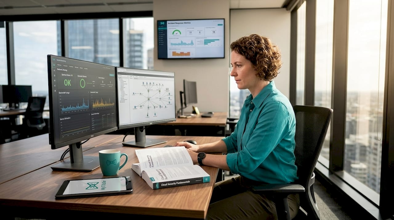 IT professional working at office desk