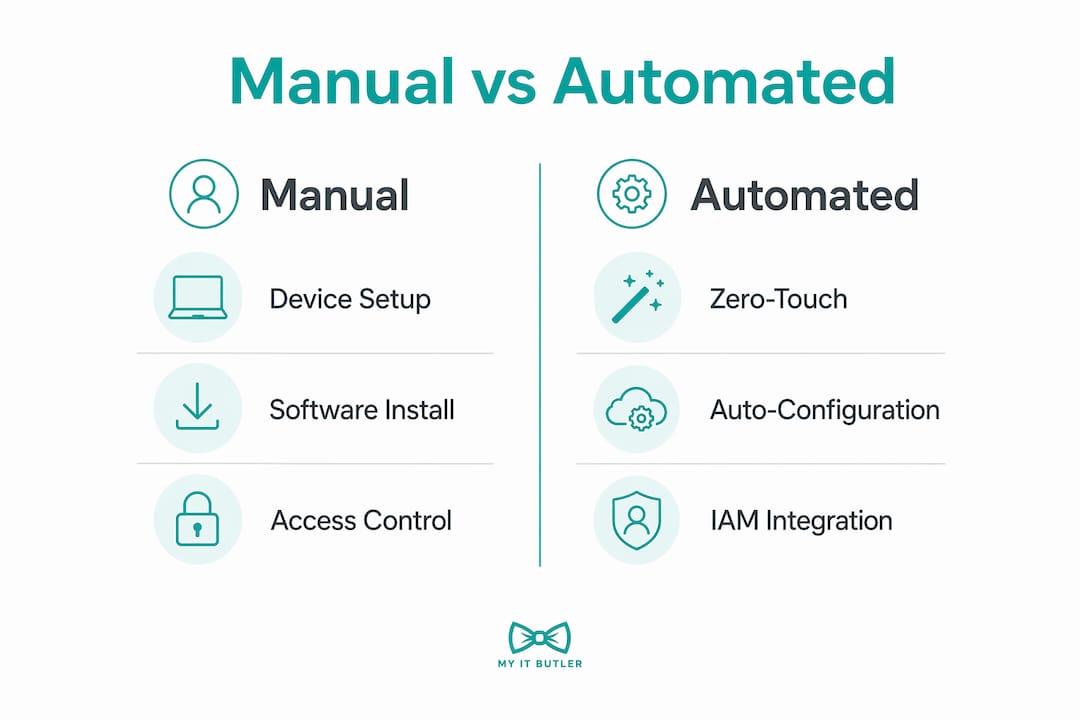 Infographic comparing manual vs automated IT onboarding