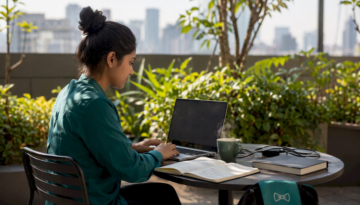 Engineer setting startup IT infrastructure at desk