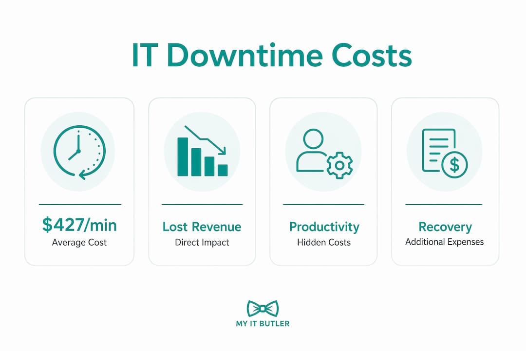 Infographic showing IT downtime cost breakdown with key stats