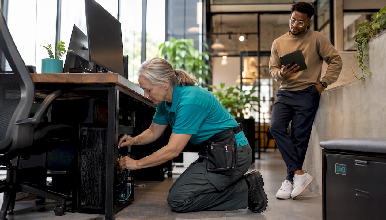 Local MSP technician fixing startup hardware onsite