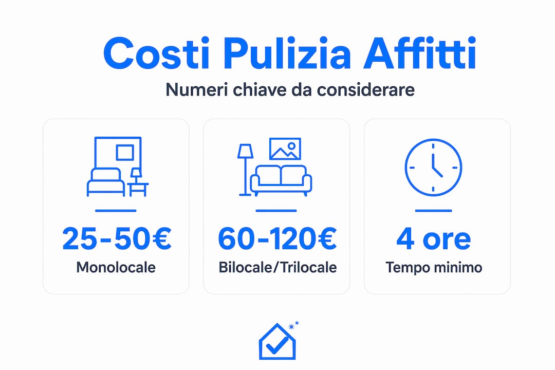 Infografica sui costi medi e sui tempi necessari per la pulizia degli appartamenti in affitto