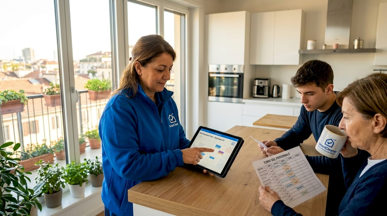 Il responsabile di squadra organizza i turni e invia le notifiche direttamente sul tablet.