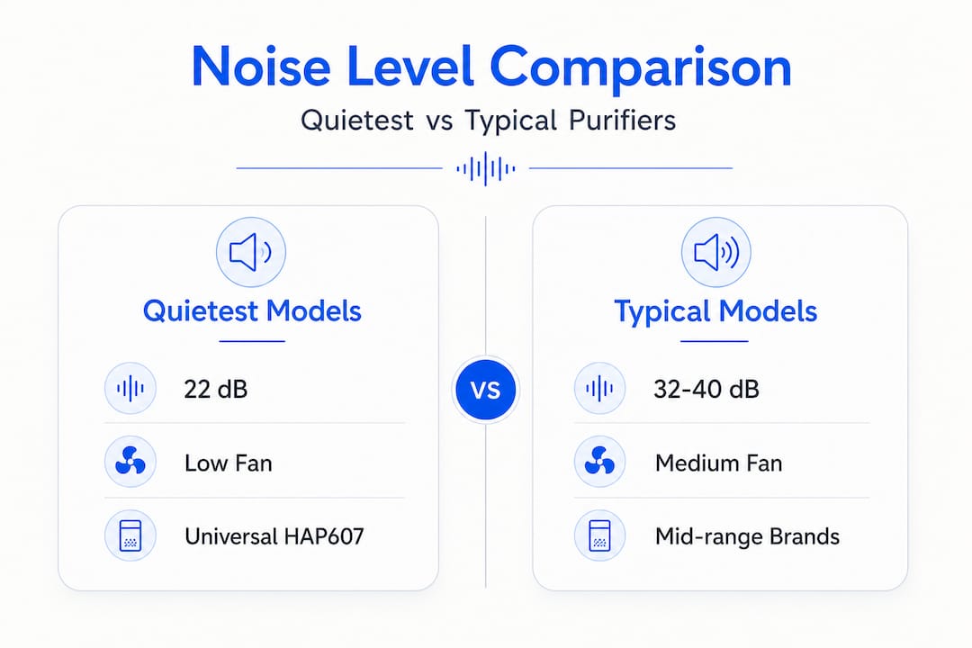 Infographic comparing air purifier noise levels