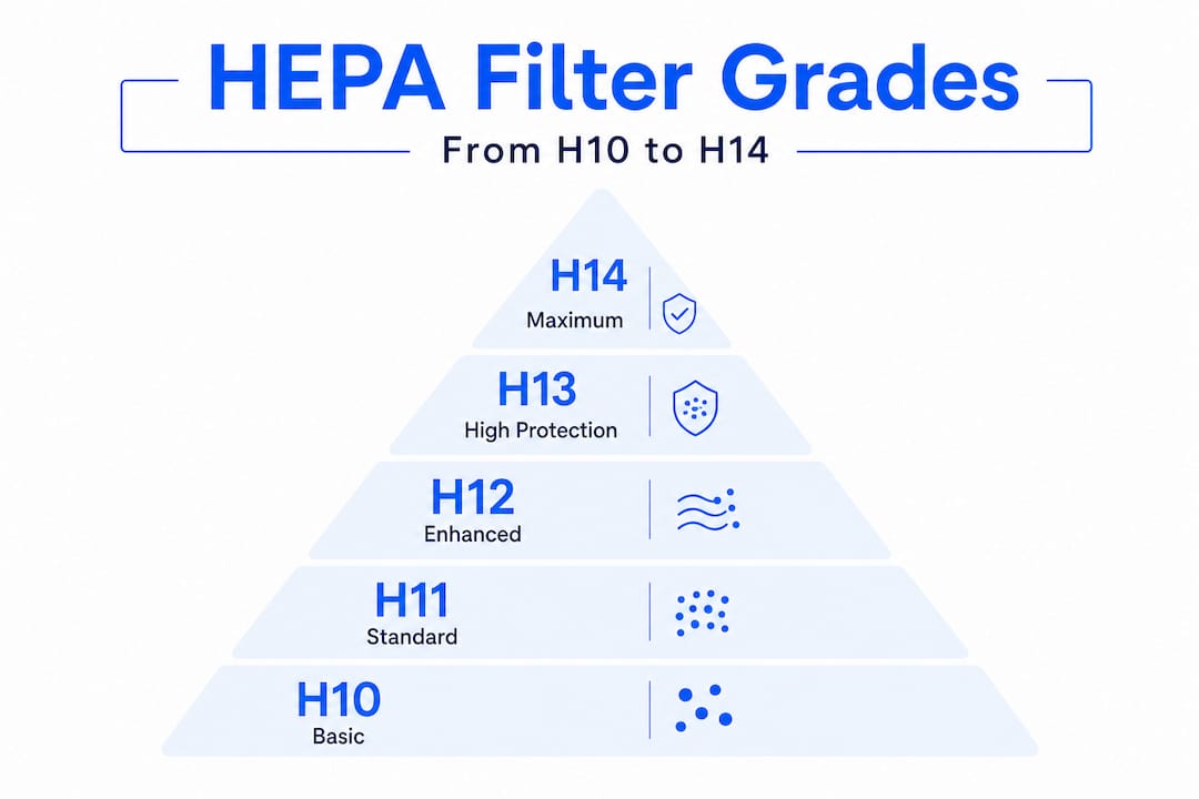 Hierarchy pyramid comparing HEPA filter grades