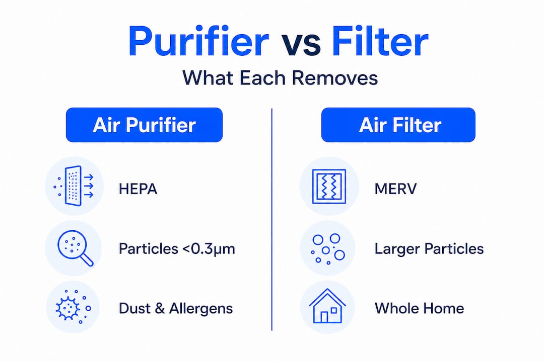 Infographic comparing air purifier and air filter features