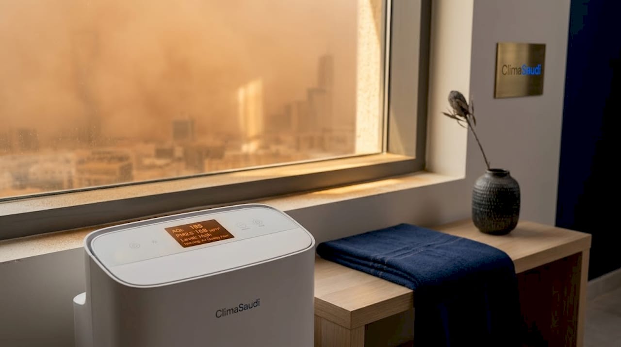 Air purifier display during Riyadh sandstorm