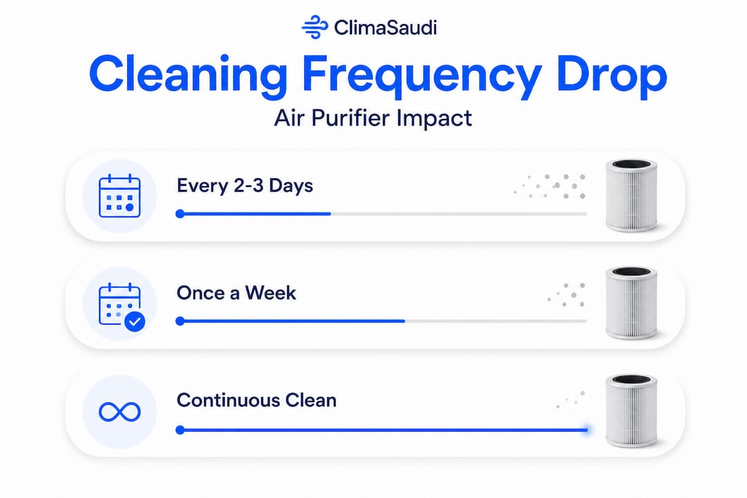 Infographic showing cleaning cycle frequency reduction