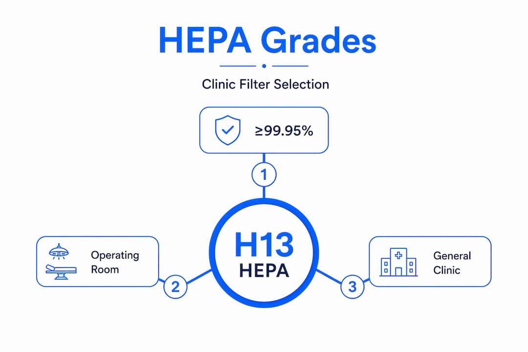 Hierarchy infographic of HEPA grades for clinics