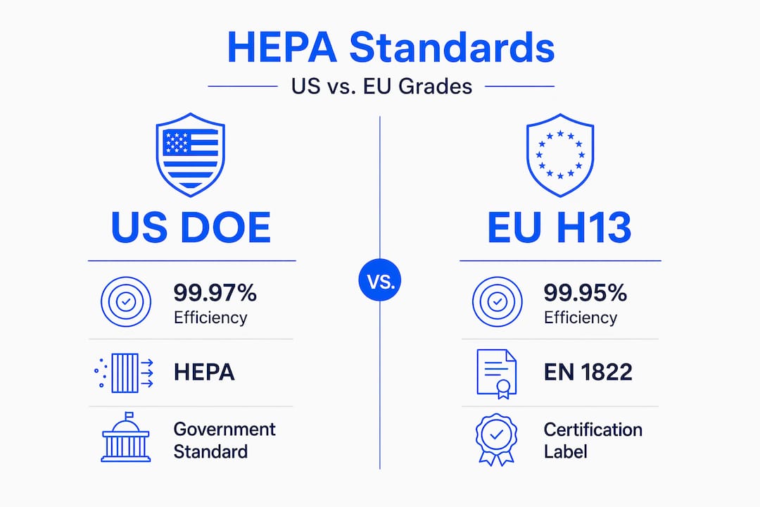 Infographic comparing US and EU HEPA standards