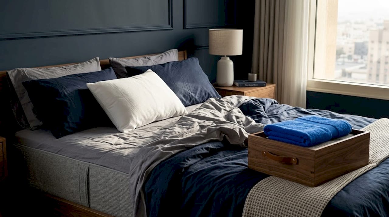 Close-up bed with breathable mattress cover