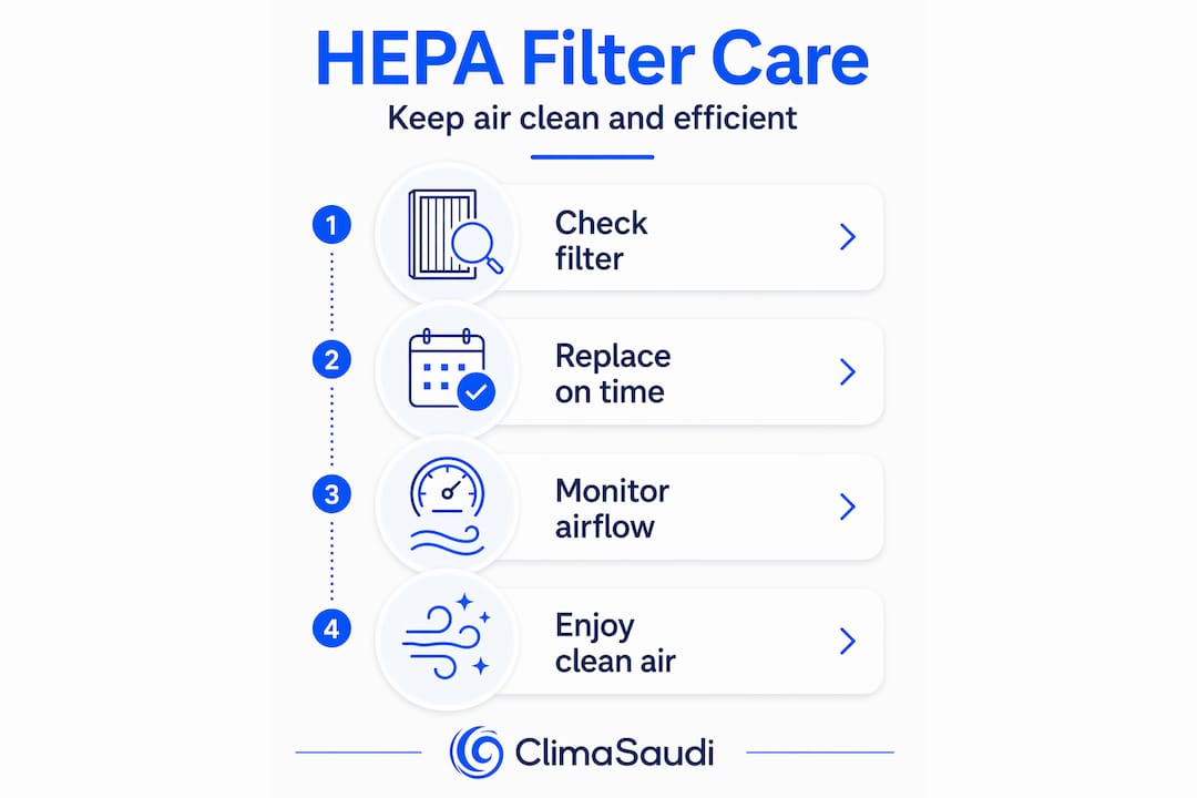 Infographic showing HEPA filter maintenance steps