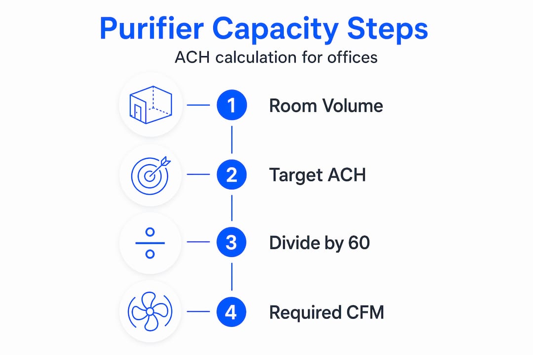Infographic showing air purifier capacity steps