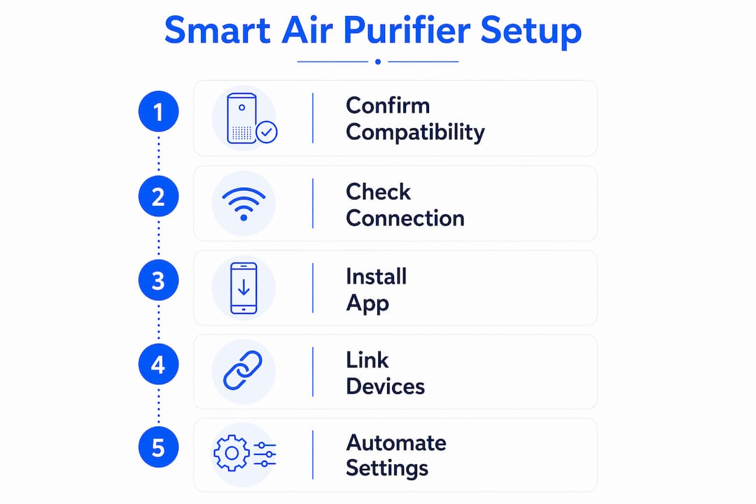 Infographic showing step-by-step smart air purifier setup