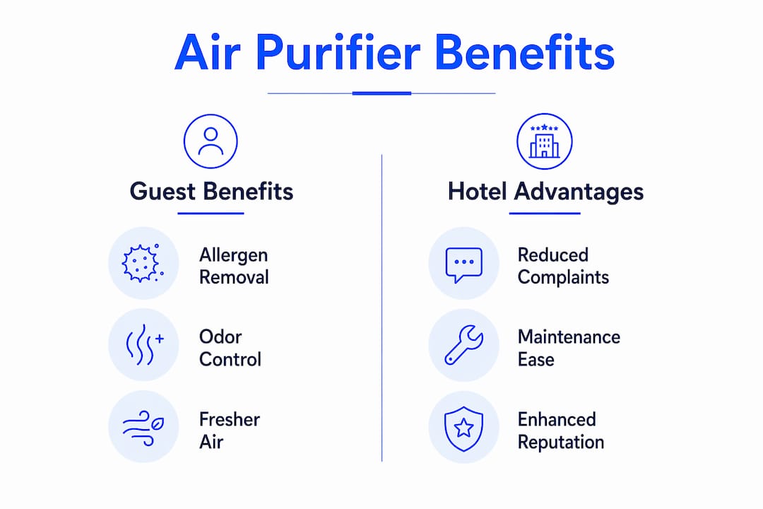 Infographic showing benefits of air purifiers for hotels