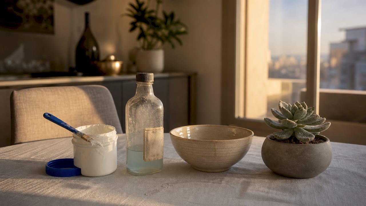 Close view of indoor pollutant sources on kitchen counter