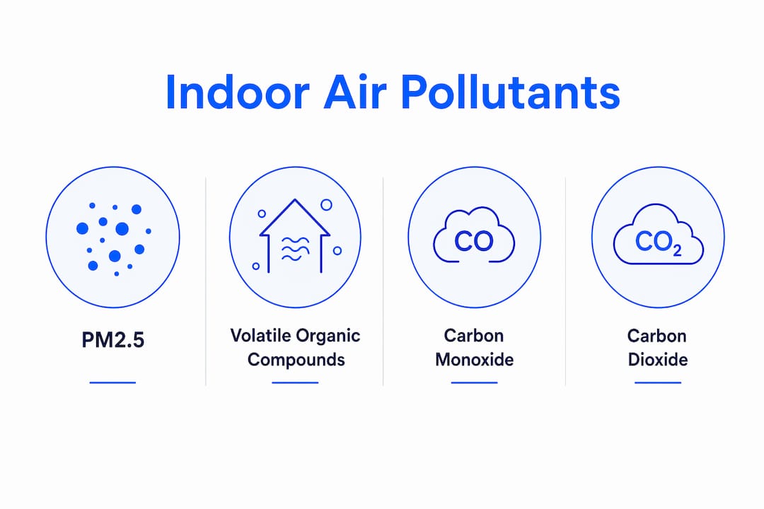 Infographic summarizing main indoor air pollutants
