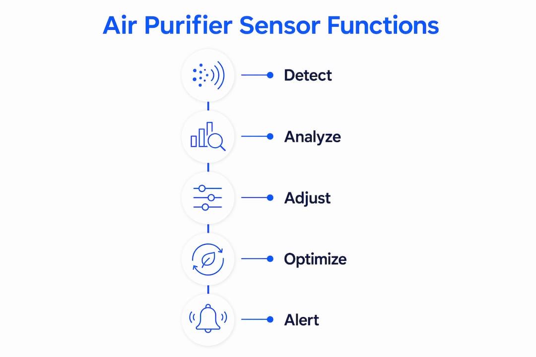 Infographic showing air purifier sensor functions steps