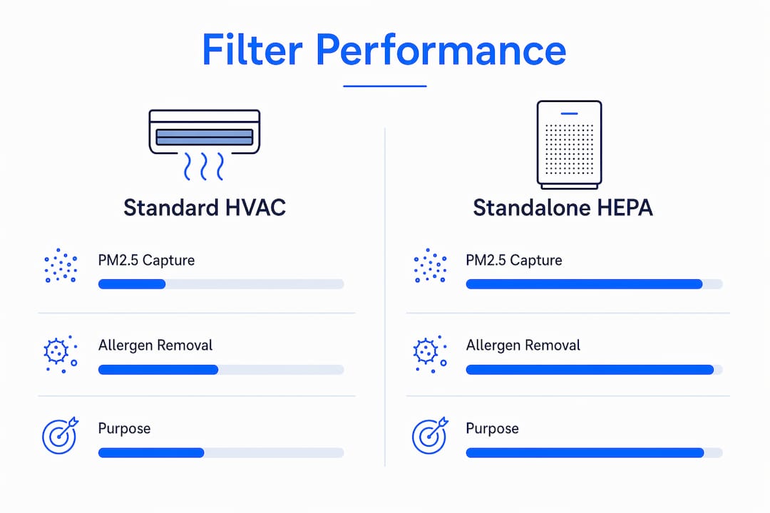 Comparison infographic of HVAC and HEPA filters