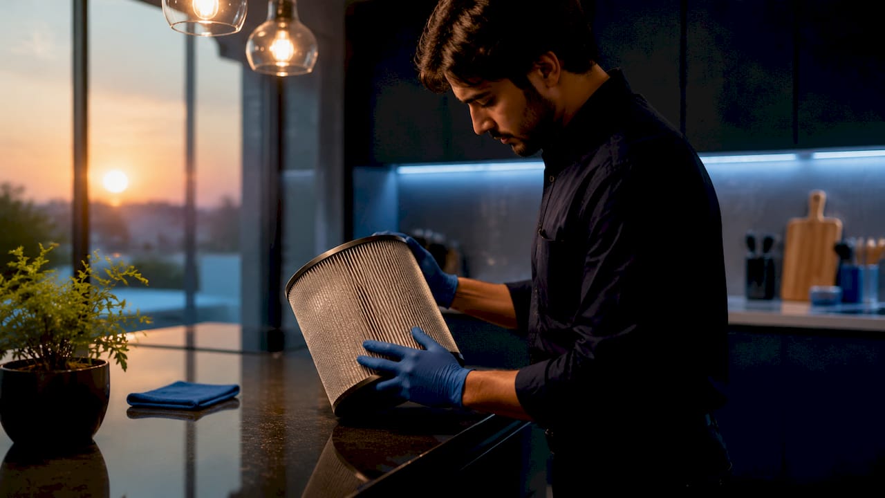 Close-up of True HEPA filter installation process