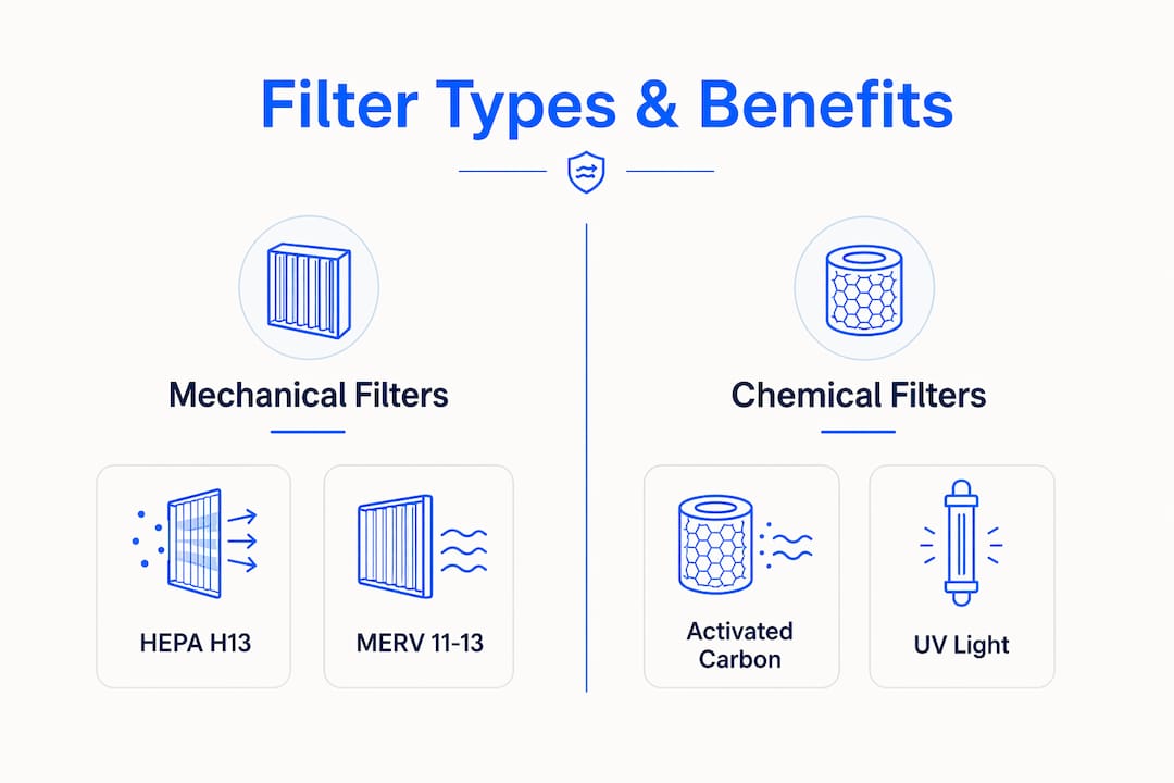 Infographic comparing mechanical and chemical air filters