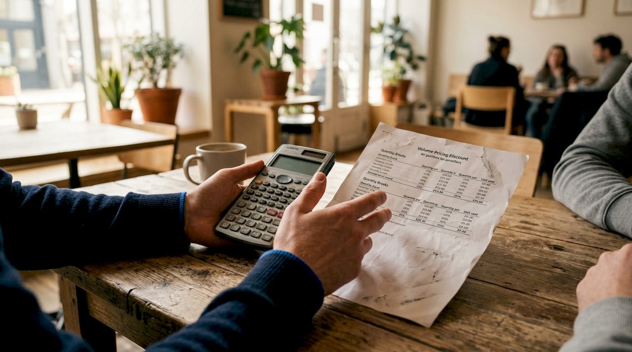 Hands calculating air purifier bulk discounts