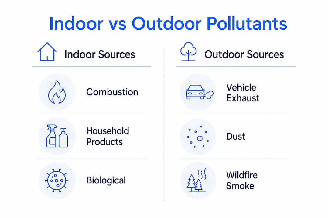 Infographic comparing indoor and outdoor pollutants