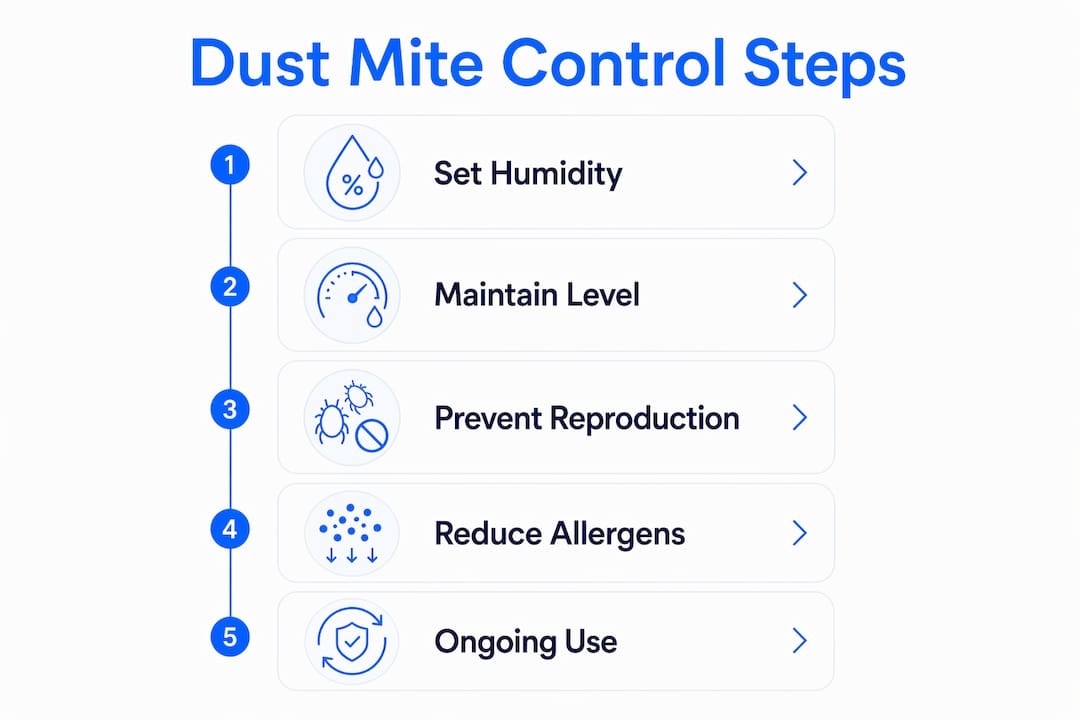 Infographic illustrating steps to control dust mites