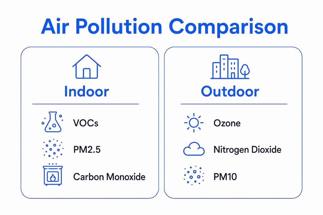 Infographic comparing indoor and outdoor air pollutants