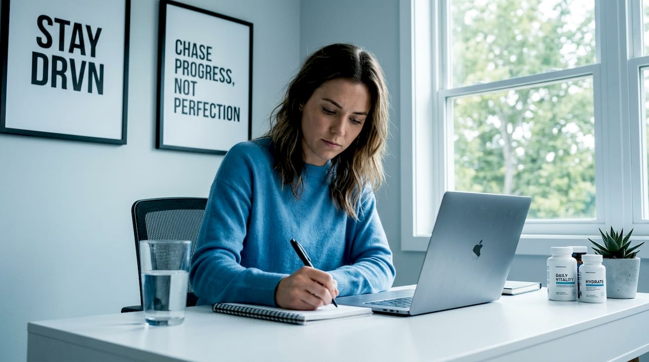 Person researching nootropics at home kitchen table