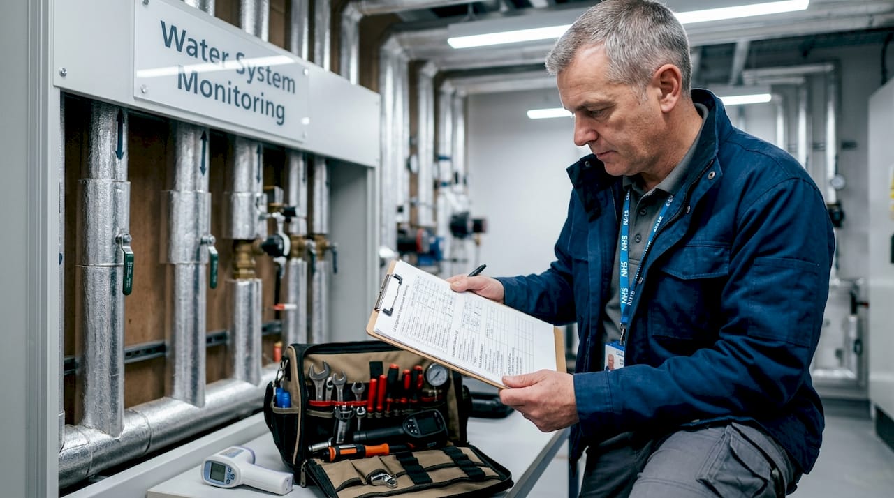 Facility manager checking hospital water controls
