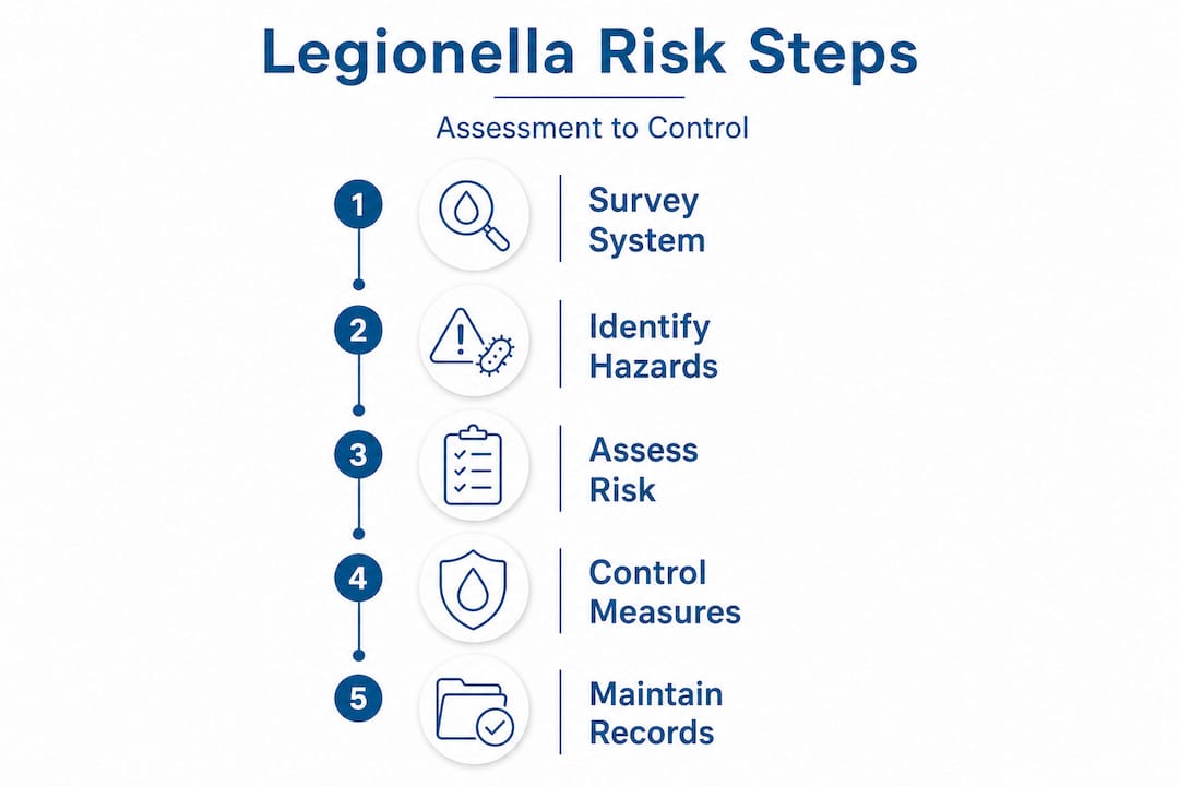 Infographic showing Legionella risk control steps
