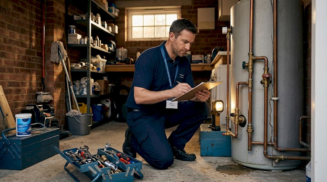 Compliance officer inspecting domestic water cylinder
