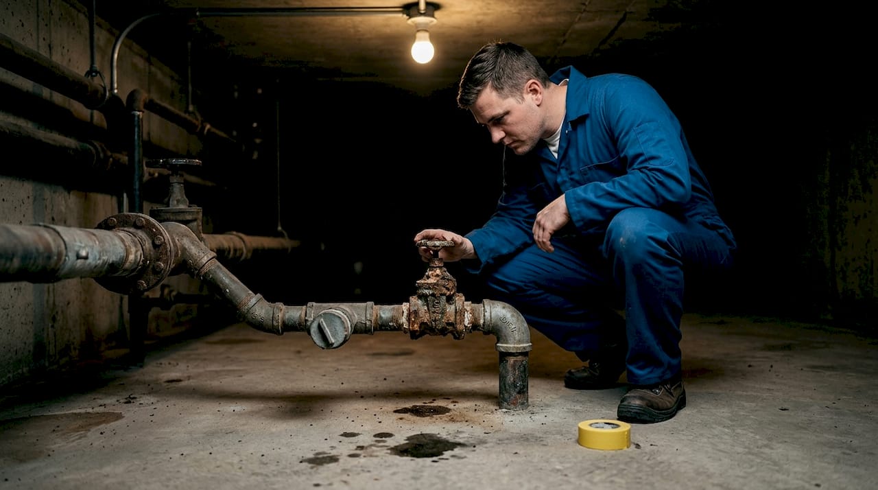 Worker inspects unused dead leg pipe