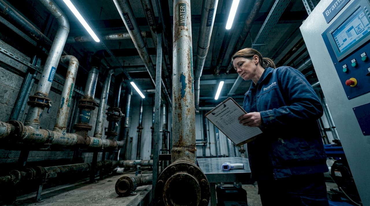 Facility manager recording water system readings