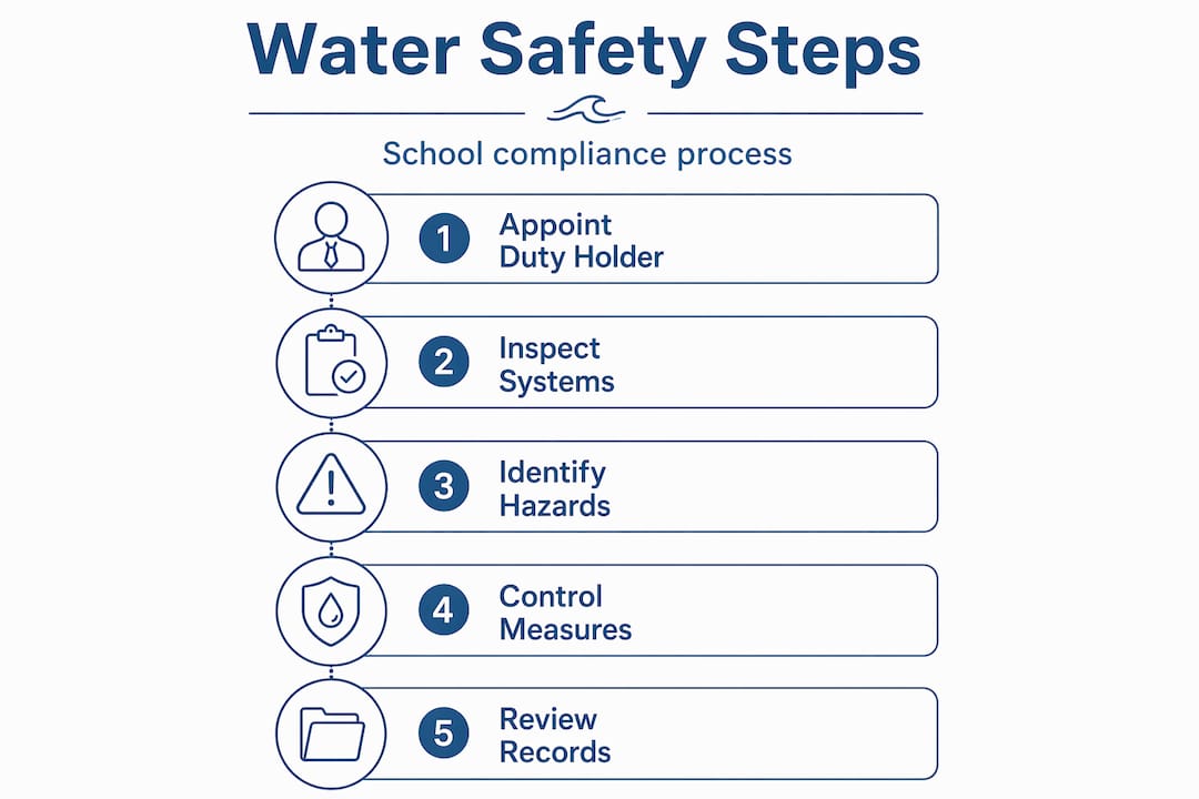 Infographic showing school water safety assessment steps