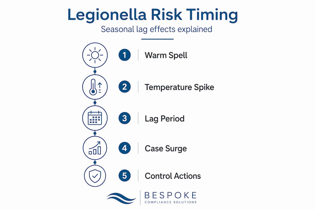 Infographic showing legionella risk timing steps