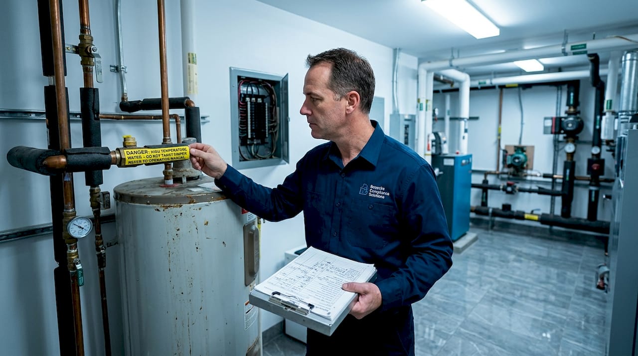 Facilities manager inspecting water tanks for safety