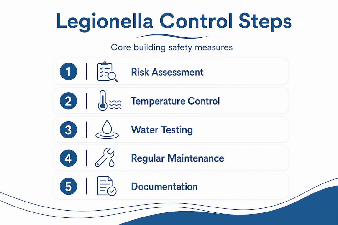 Infographic showing key Legionella control steps