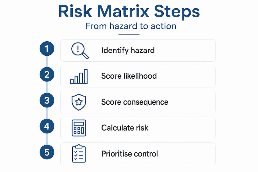Infographic showing steps in risk matrix scoring