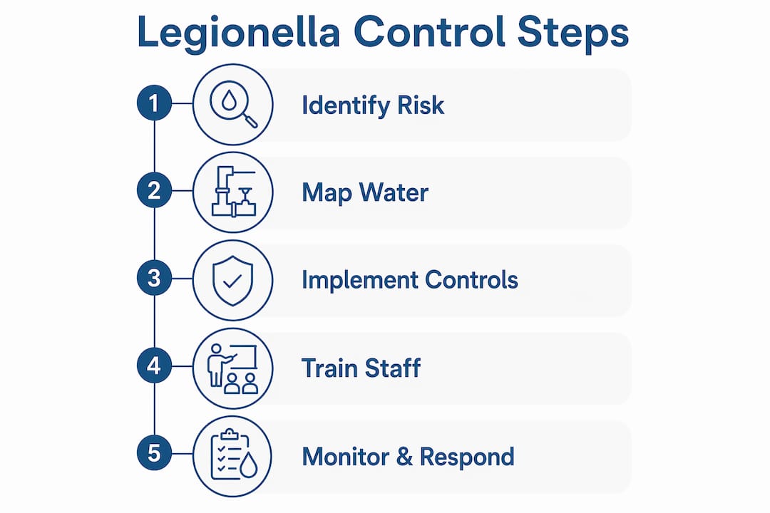 Infographic showing Legionella control steps