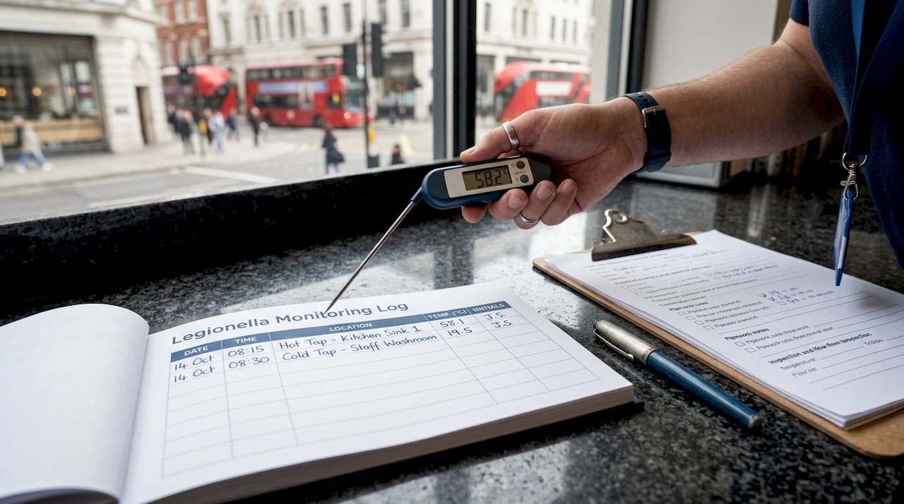 Hand logging temperature in legionella monitoring book