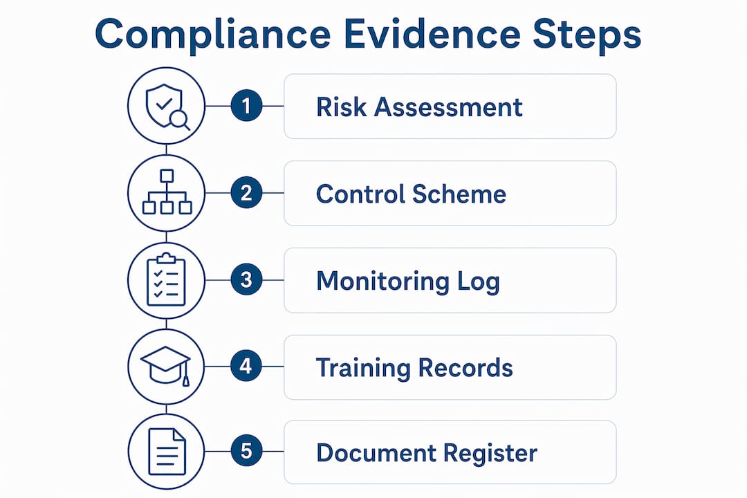 Infographic of steps for legionella compliance evidence preparation